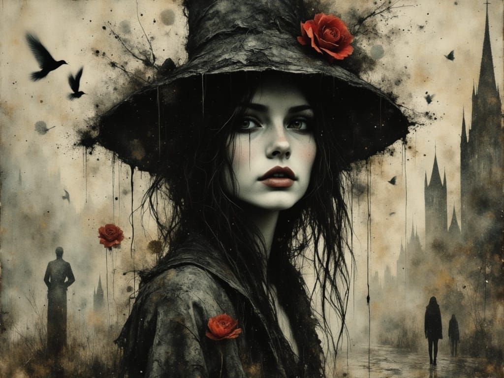 Surreal Female Figure Embodies Chaos in Watercolor and Ink