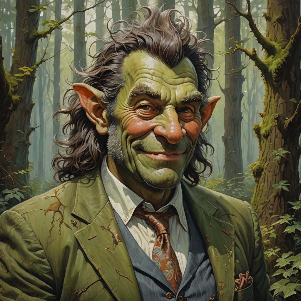 Romantic Forest Troll Portrait in Moebius Style