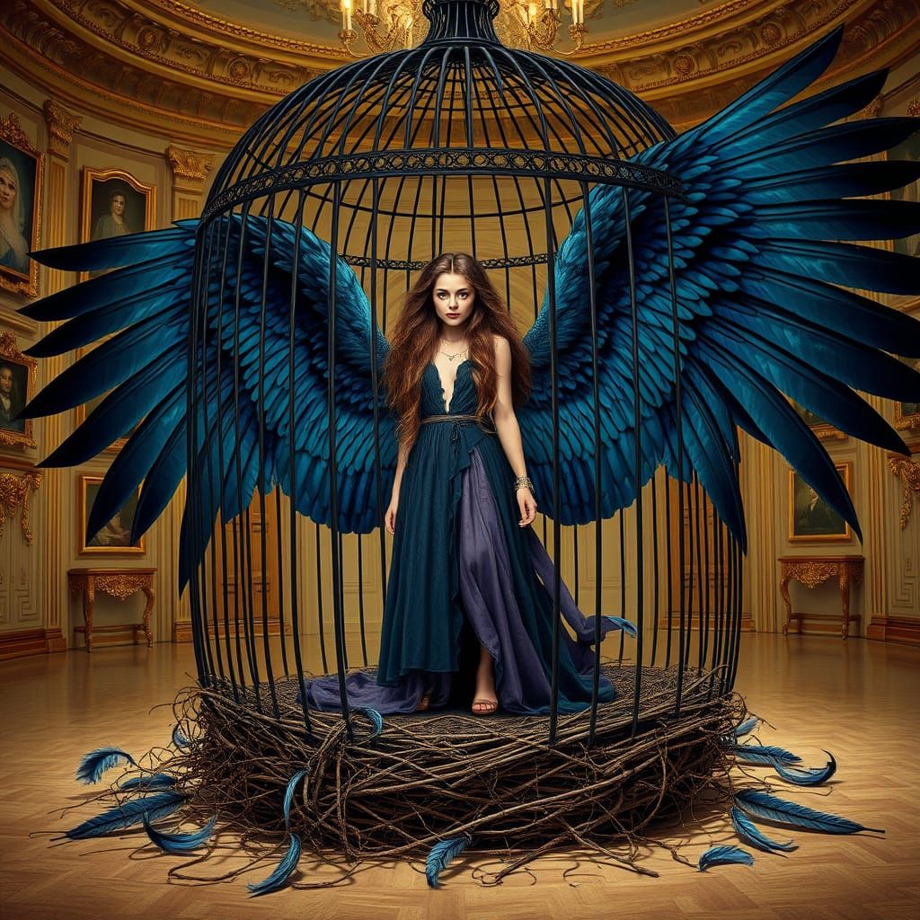 Young Woman Defies Captivity in Ornate Bird's Cage