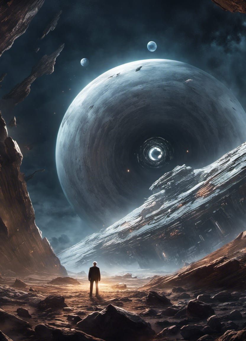 Old Man Gazing Through Starship Wreckage