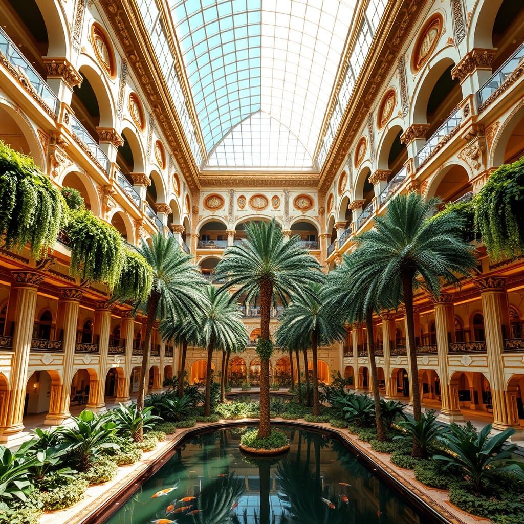 Luxurious Arabian-Style Hotel with Majestic Atrium and Palm ...