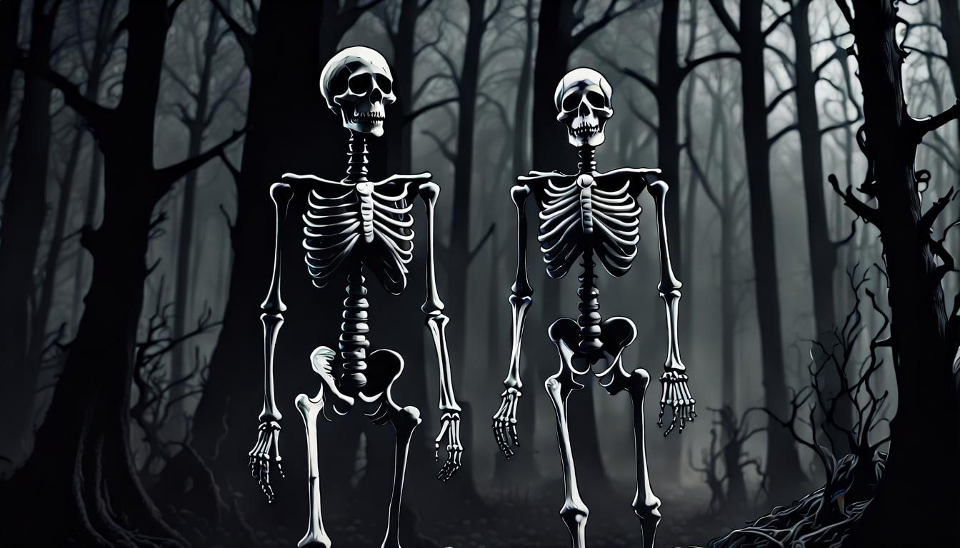 Spooky Skeletons Wander Forest in Burtonesque Style