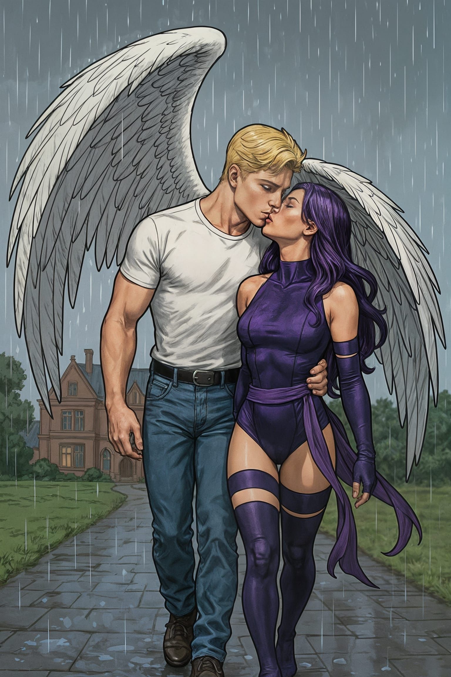 X-Men Angel Protects Psylocke from Rain