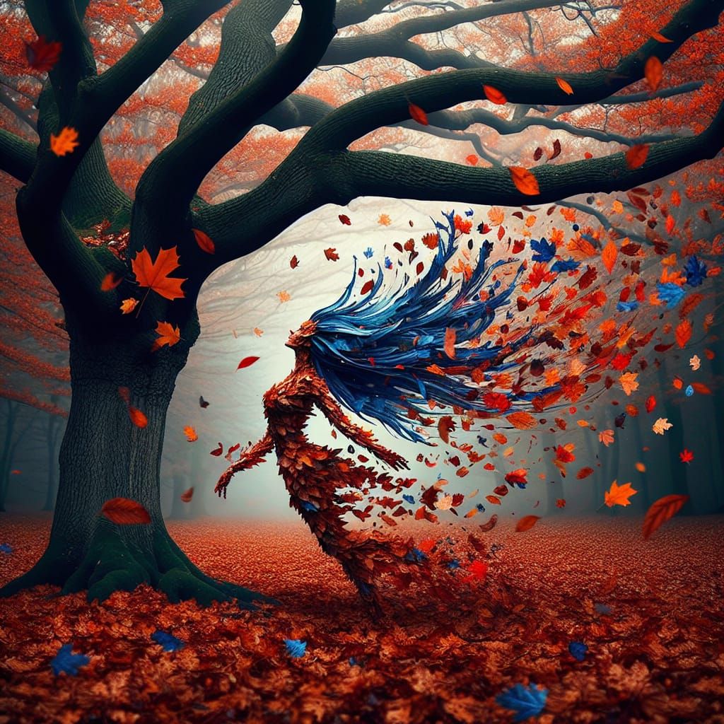 Autumn Leaves Dance Beneath Ancient Oak Tree