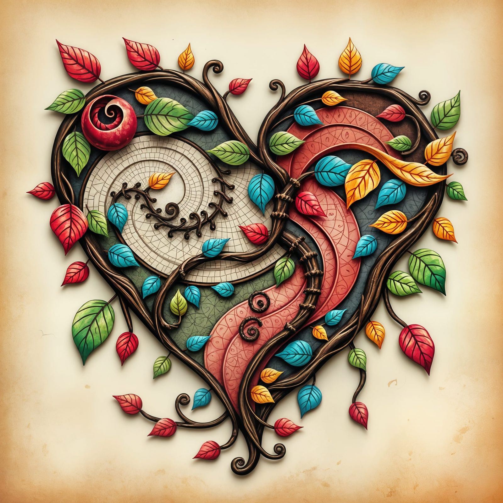 Biophilic Geometry Heart in Thick Impasto Layers