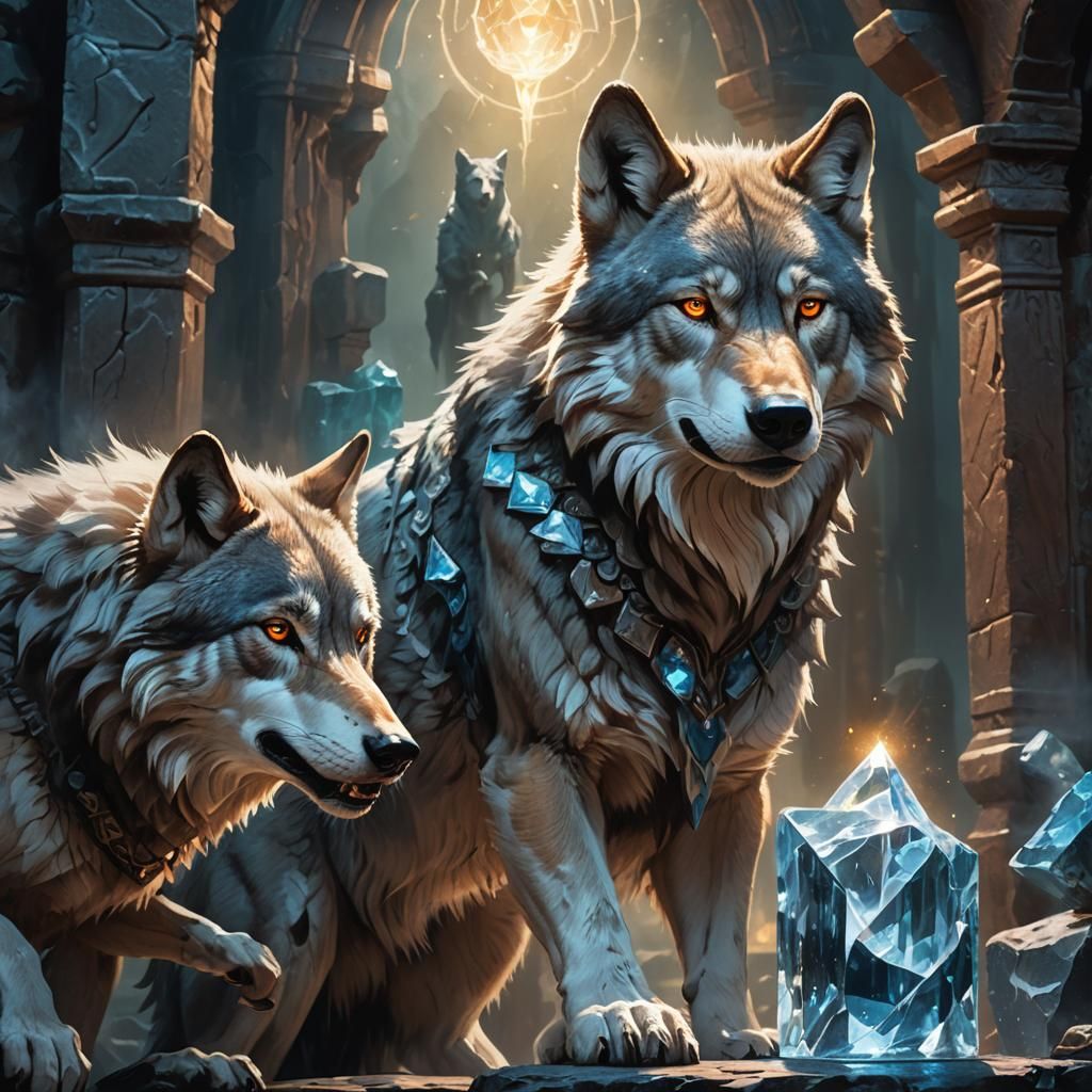 Mysterious Figure with Silver Elixir Watched by Wolves