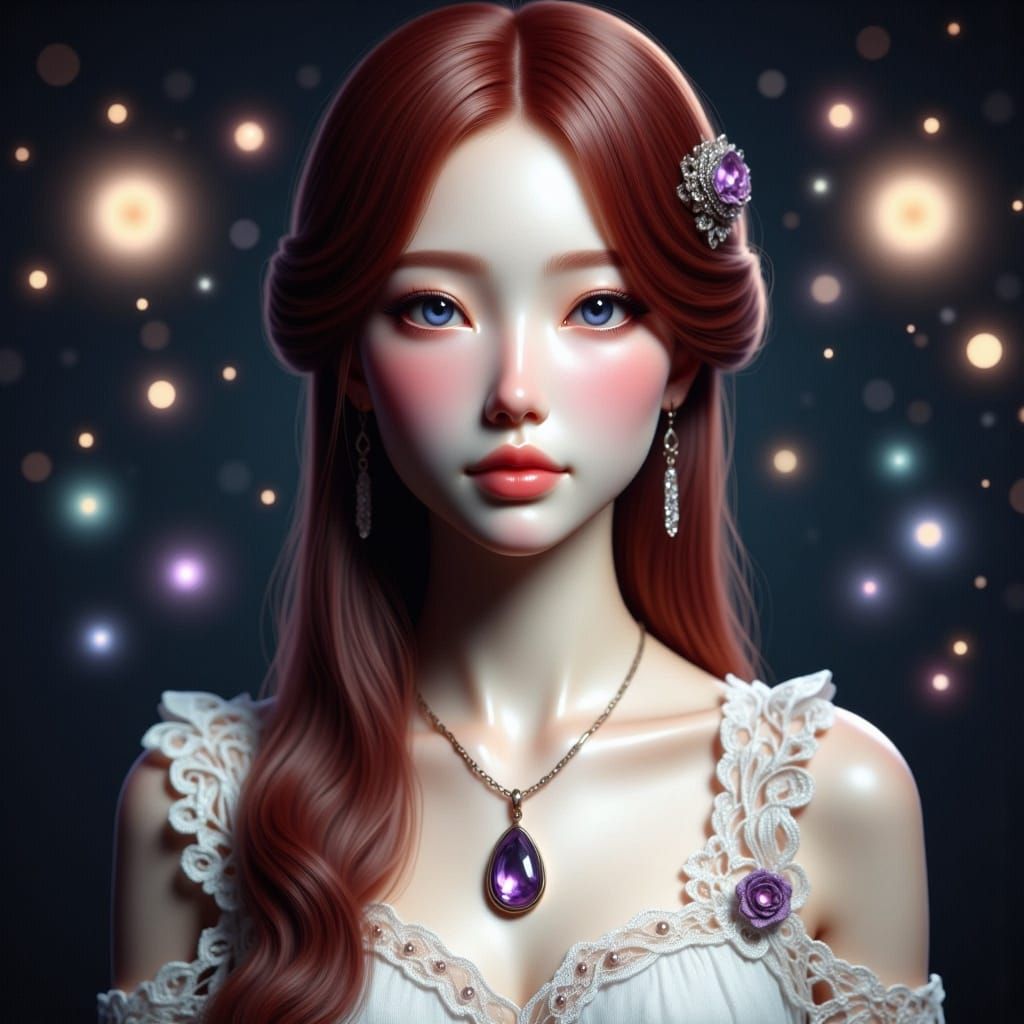 Elegant Woman in Victorian Lace: Pre-Raphaelite Portrait