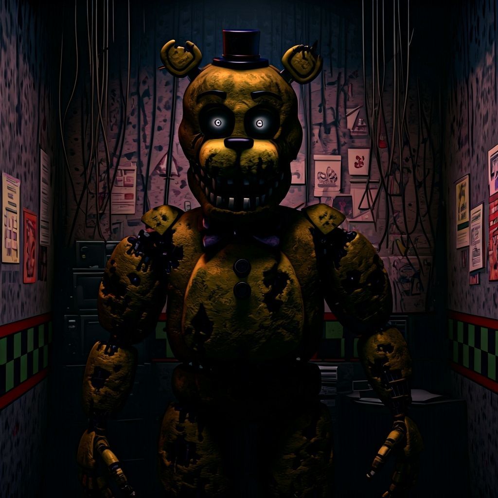Creepy Freddy Fazbear Animatronic Robot in Junji Ito Style