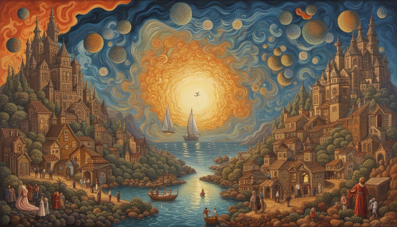 Surreal River of Fire: Old Master Style