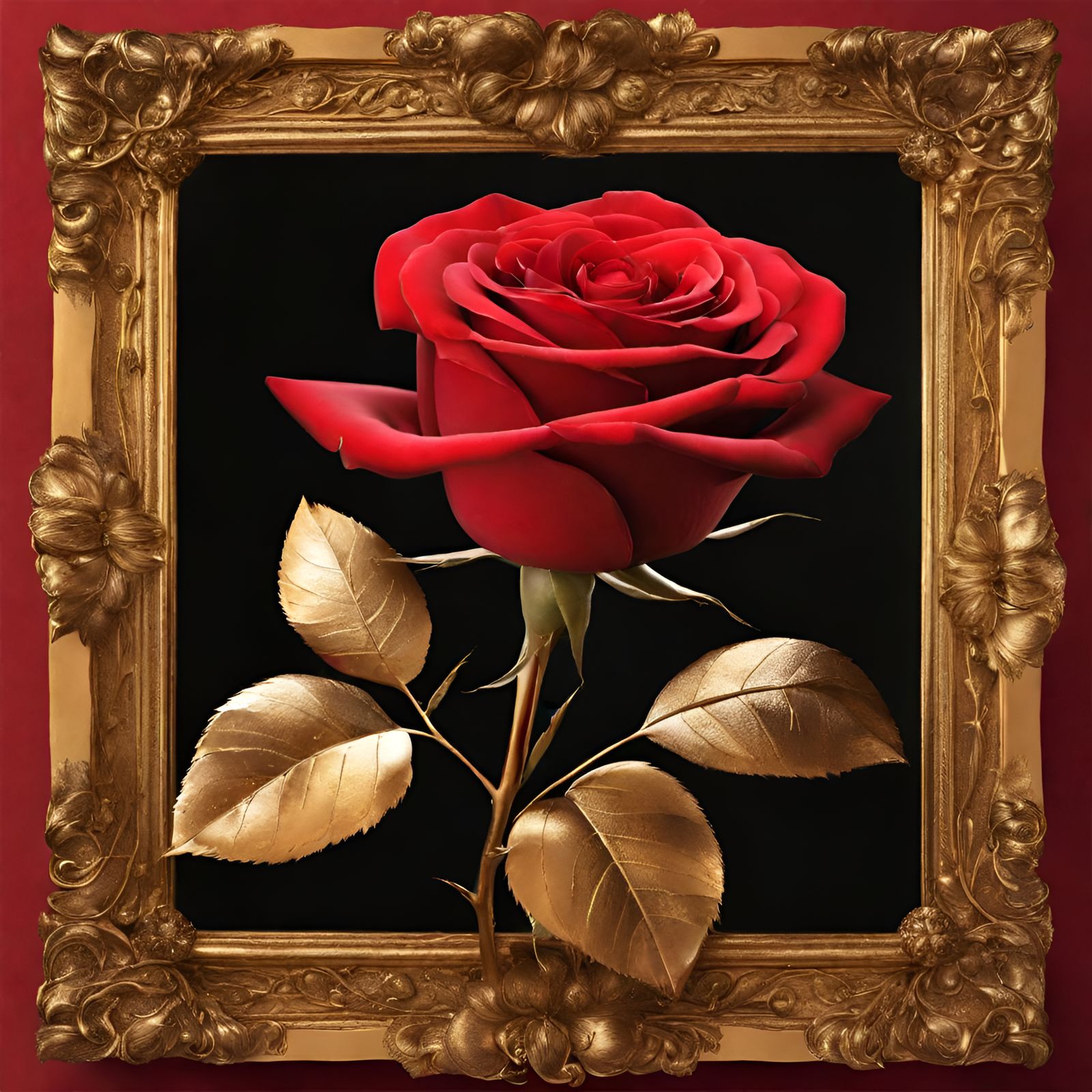 Red Rose in Golden Setting: AI Generated Image