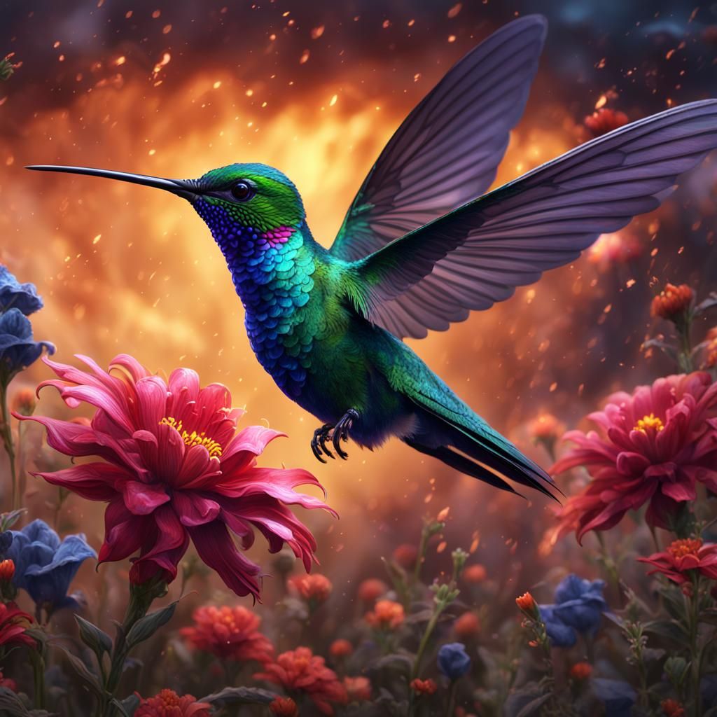 Hummingbird in Storm: Detailed Matte Painting