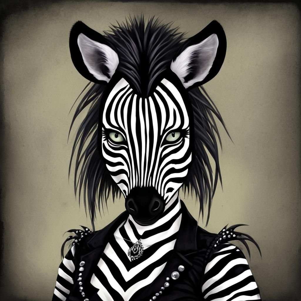 Goth Zebra Woman: Anthropomorphic AI Art