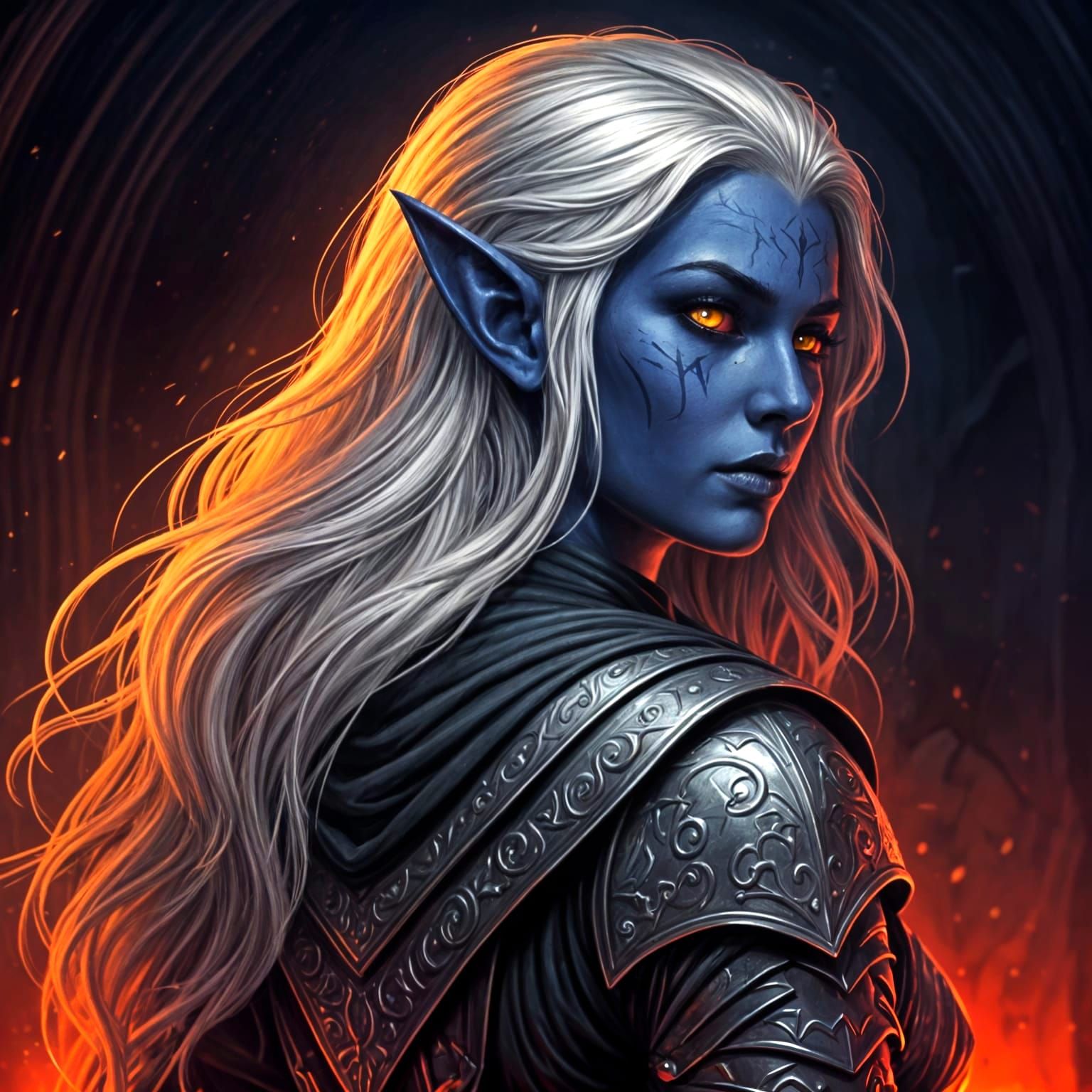 Detailed Drow Elf Rogue Character Concept Art