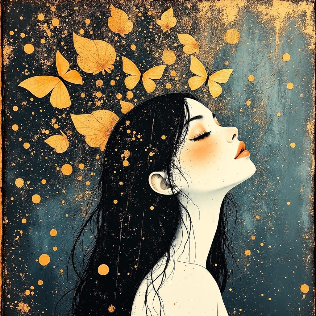 Ethereal Portrait with Butterflies in Surrealist Style