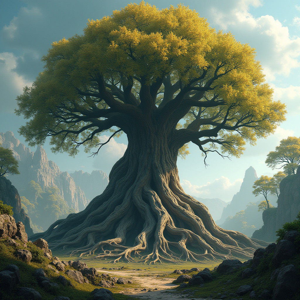 Ancient Tree with Sprawling Roots: Fantasy Art
