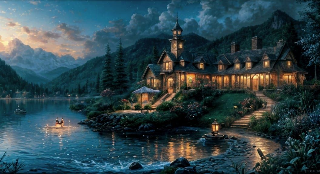 Inspirational Landscape Painting in Kinkade Style