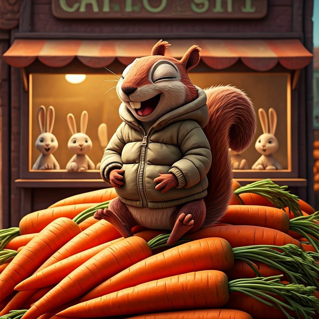 Laughing Squirrel's Carrot Heist in Claymation Style