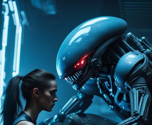 Futuristic Space Woman Defends Ship from Aliens