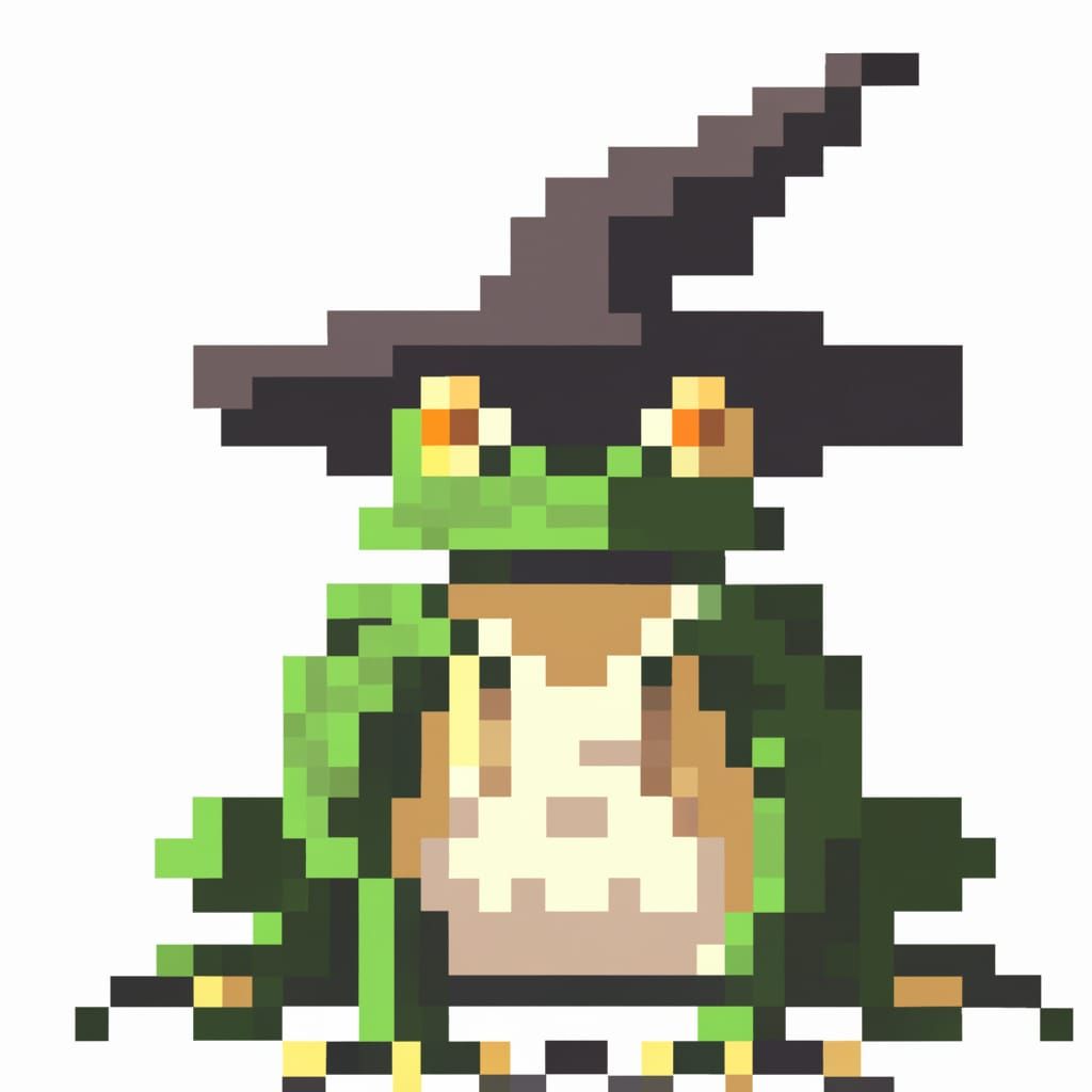 Detailed Pixel Art of a Frog Wizard