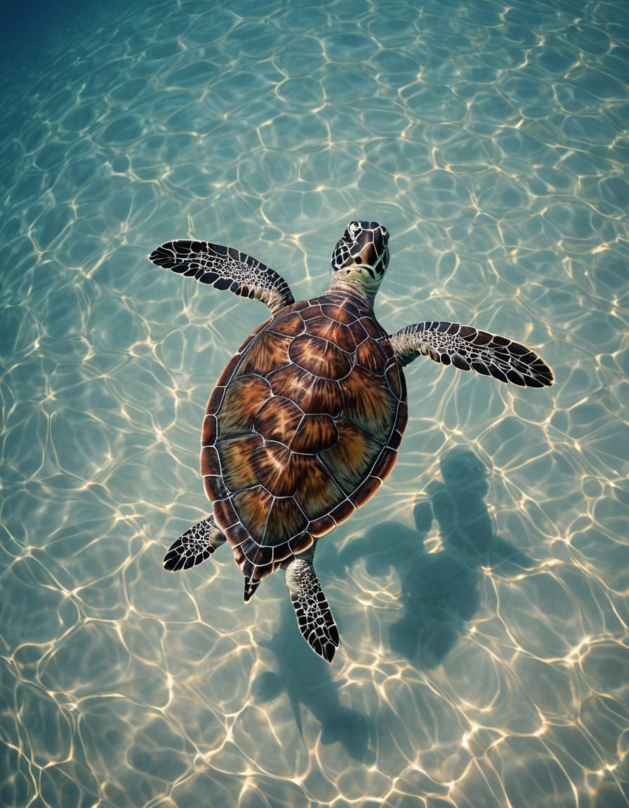 Sea Turtle Swimming in Clear Blue Water