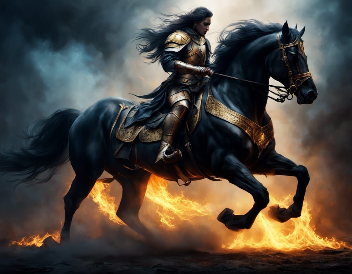 Elegant Lady Bound to Ancient Column, Knight Approaches with...