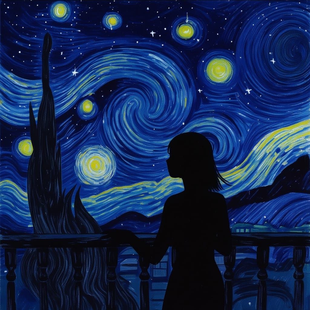 Starry Night Colored Sketch in Anime Style