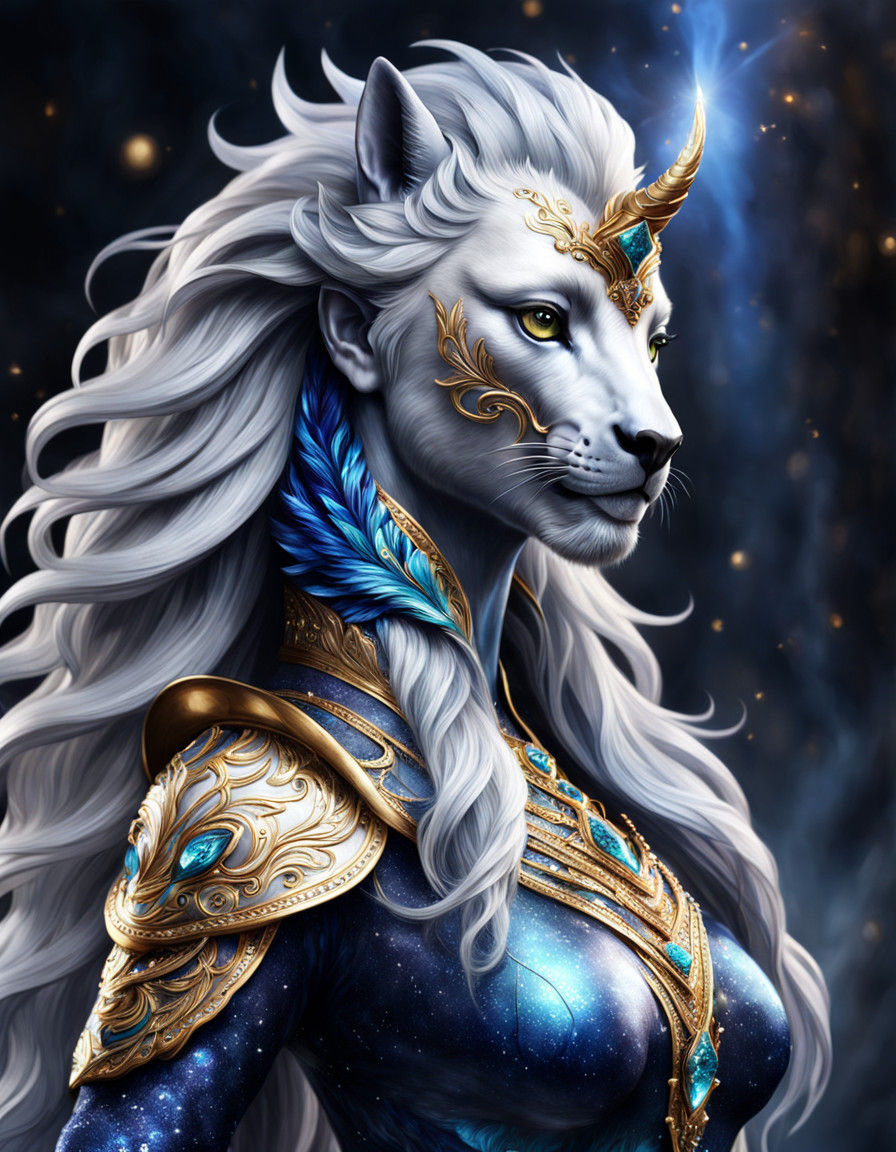 Regal Indigo Kirin in Vibrant Oil Painting Style