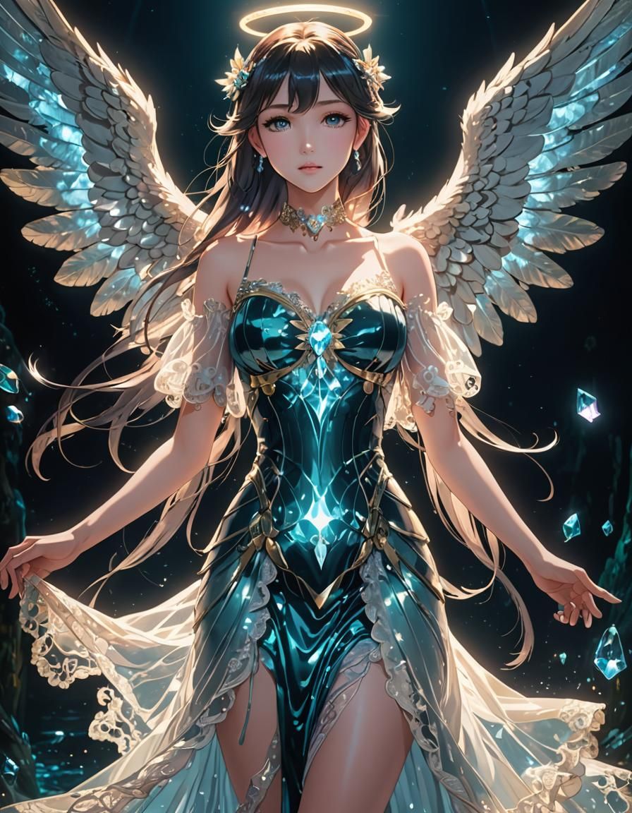Glowing Angel in Anime Style, Cel-Shaded Art