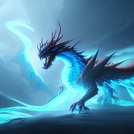 Hyperdetailed Ice Dragon in Blizzard, Dark Fantasy Art