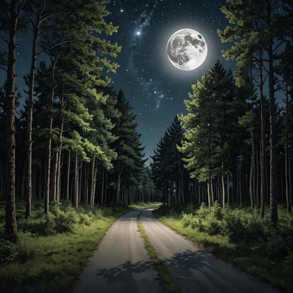 Forest path in the moonlight
