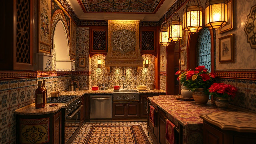 Intimate Arabian Kitchen with Islamic Geometric Art