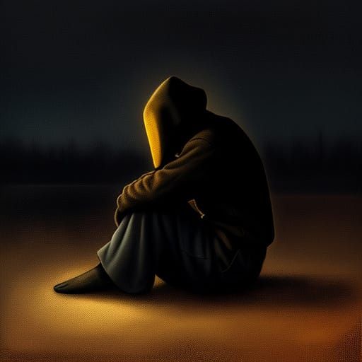 Melancholic Figure in Surreal Oil Painting