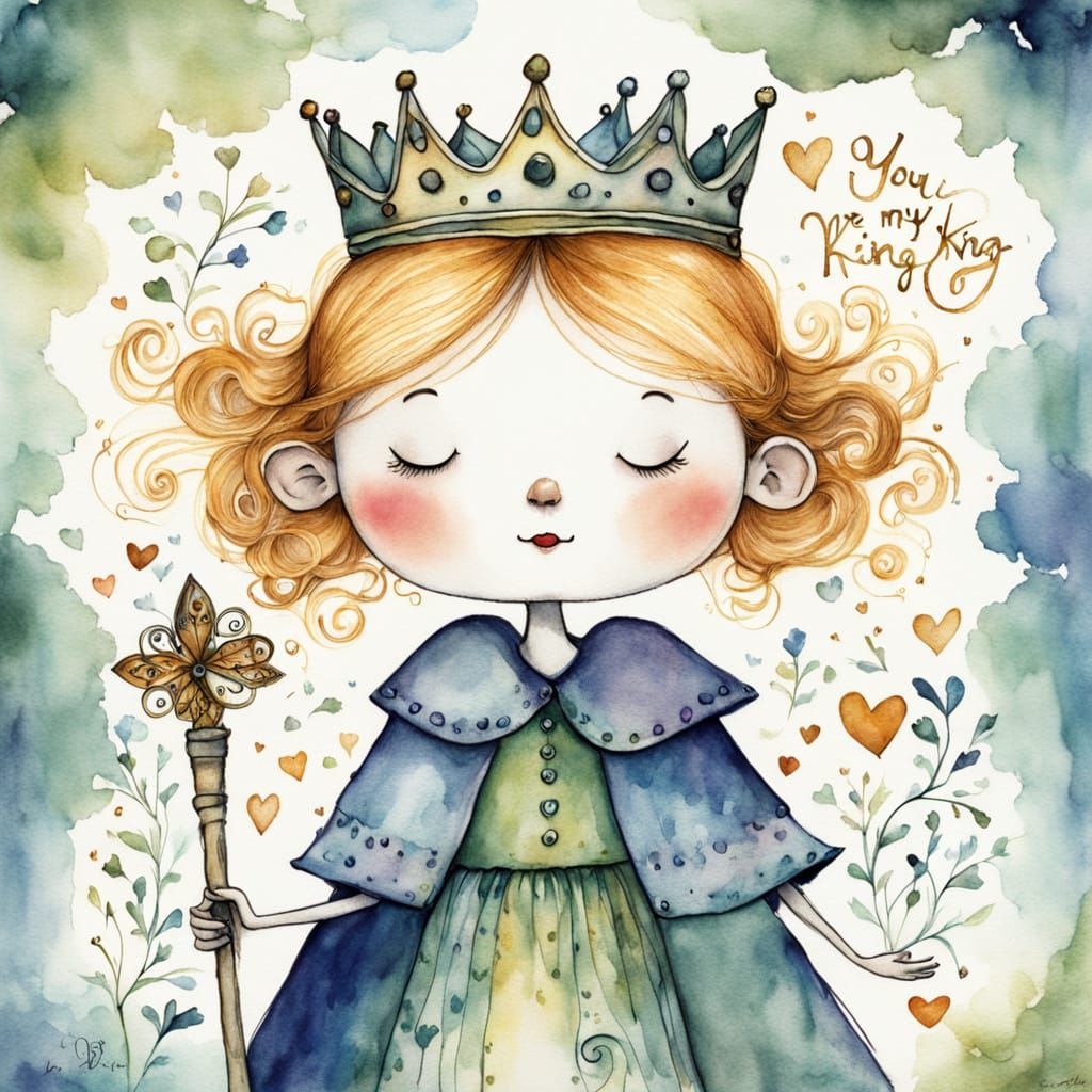 Whimsical King in Hand-Drawn Watercolor Card