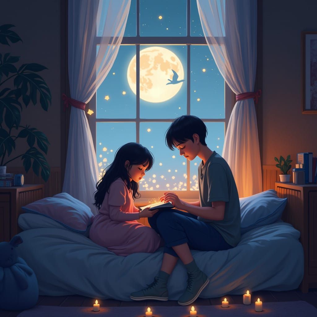 Lofi Girl in Cozy Moonlit Bedroom
