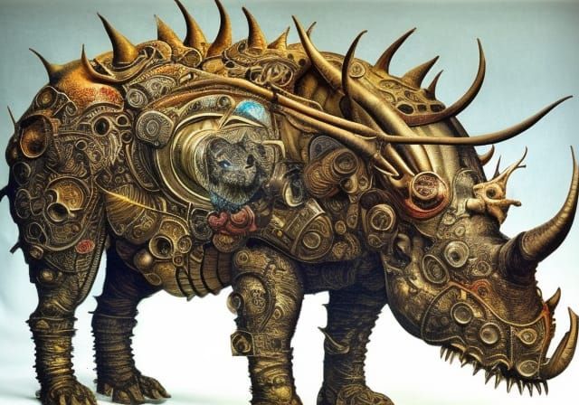 Steampunk Armored Rhinoceros in Gothic Fantasy Style