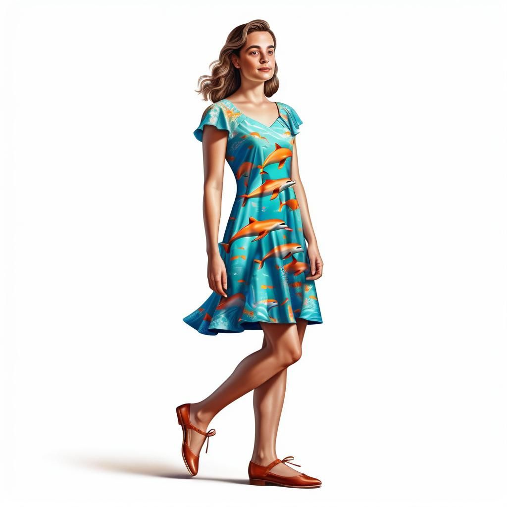 Woman in Dolphin Dress: Realistic Digital Portrait