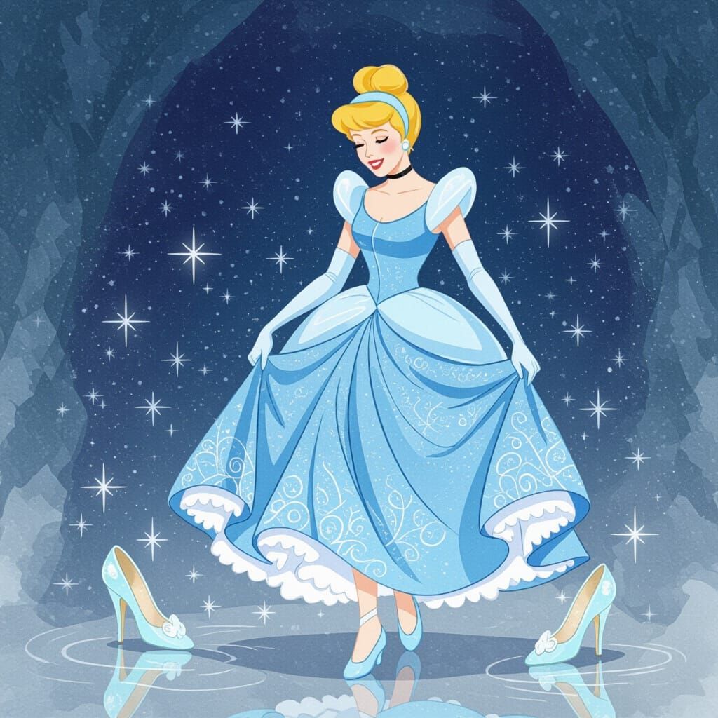 Cinderella Leaves With Both Glass Slippers in Watercolor