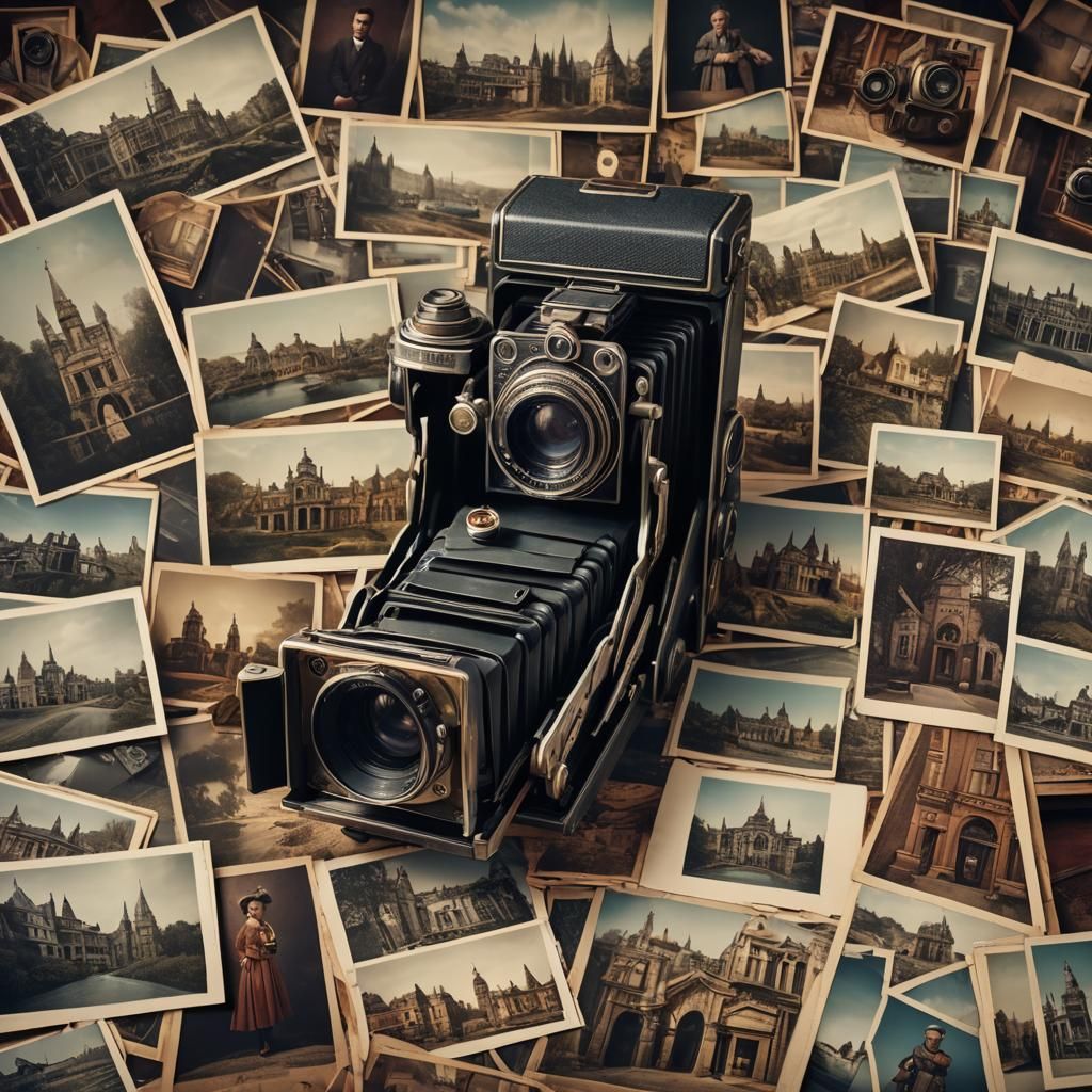 Vintage Camera and Nostalgic Photos, Detailed Matte Painting