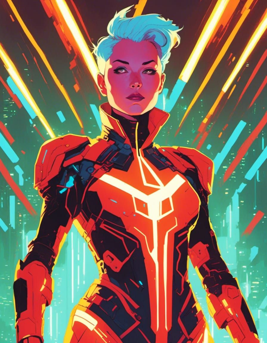 Neon Combatant in Cyberpunk Arena