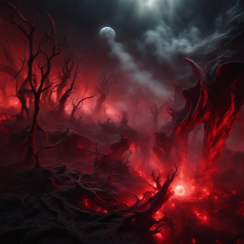Evil Farm Under Red Moon in Darkcore Aesthetic