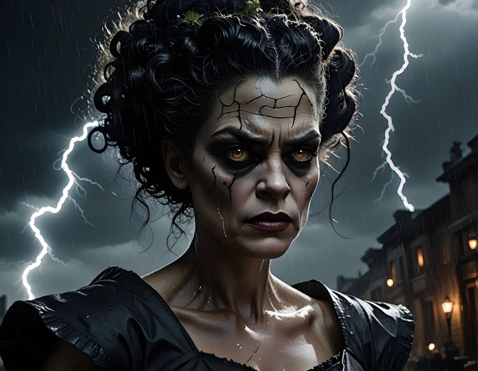 Ethereal Bride of Frankenstein in Stormy Night