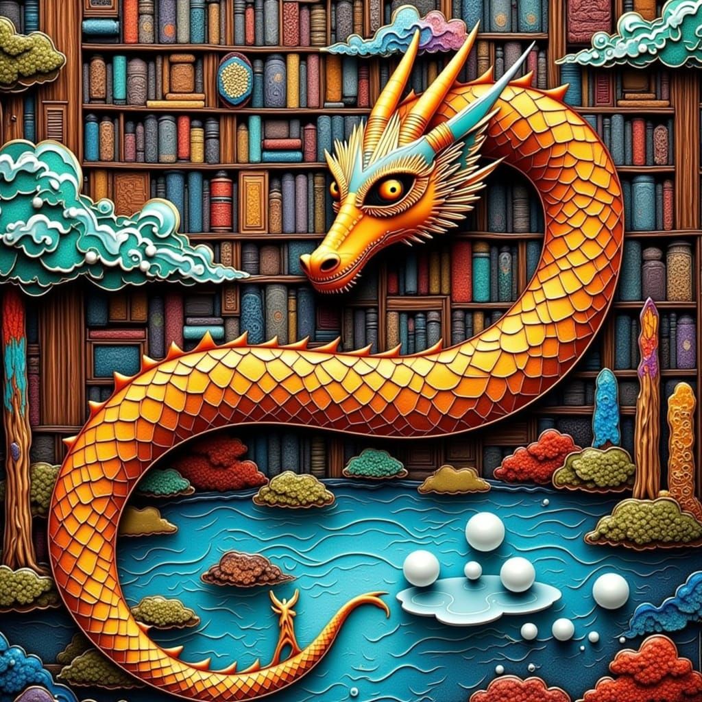 Majestic Dragon in Multicolor Collage Art