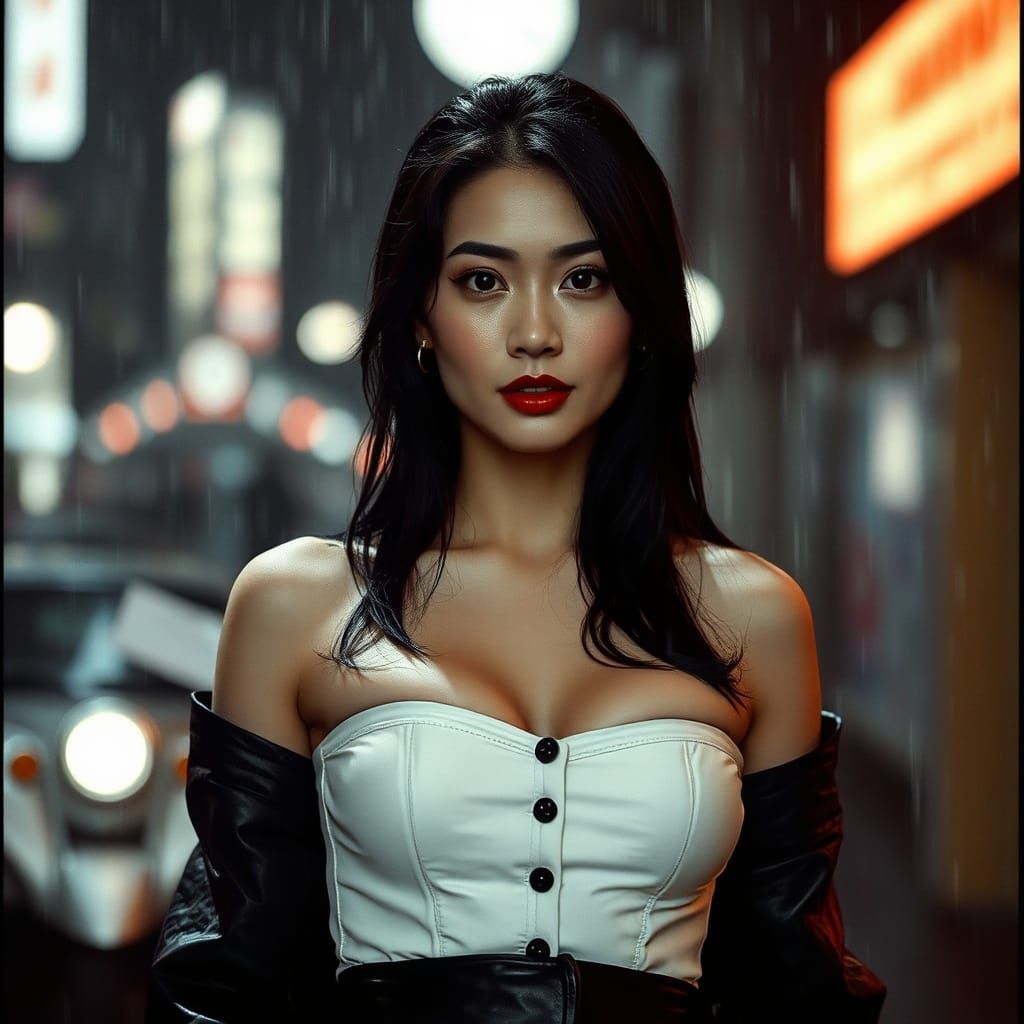 Woman in Rain, Chiaroscuro Style