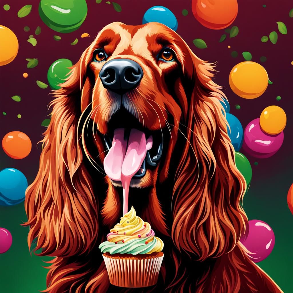 Irish Setter Cupcake Logo in Splash Art Style