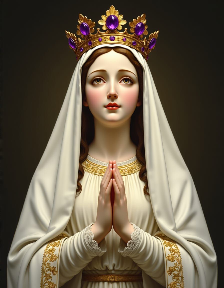 Virgin Mary in Prayer, Crowned with Gems, Digital Painting