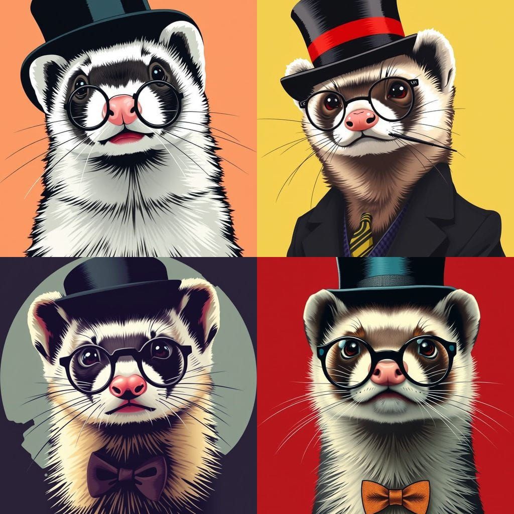 Ferret in Top Hat and Monocle, Pop Art Style