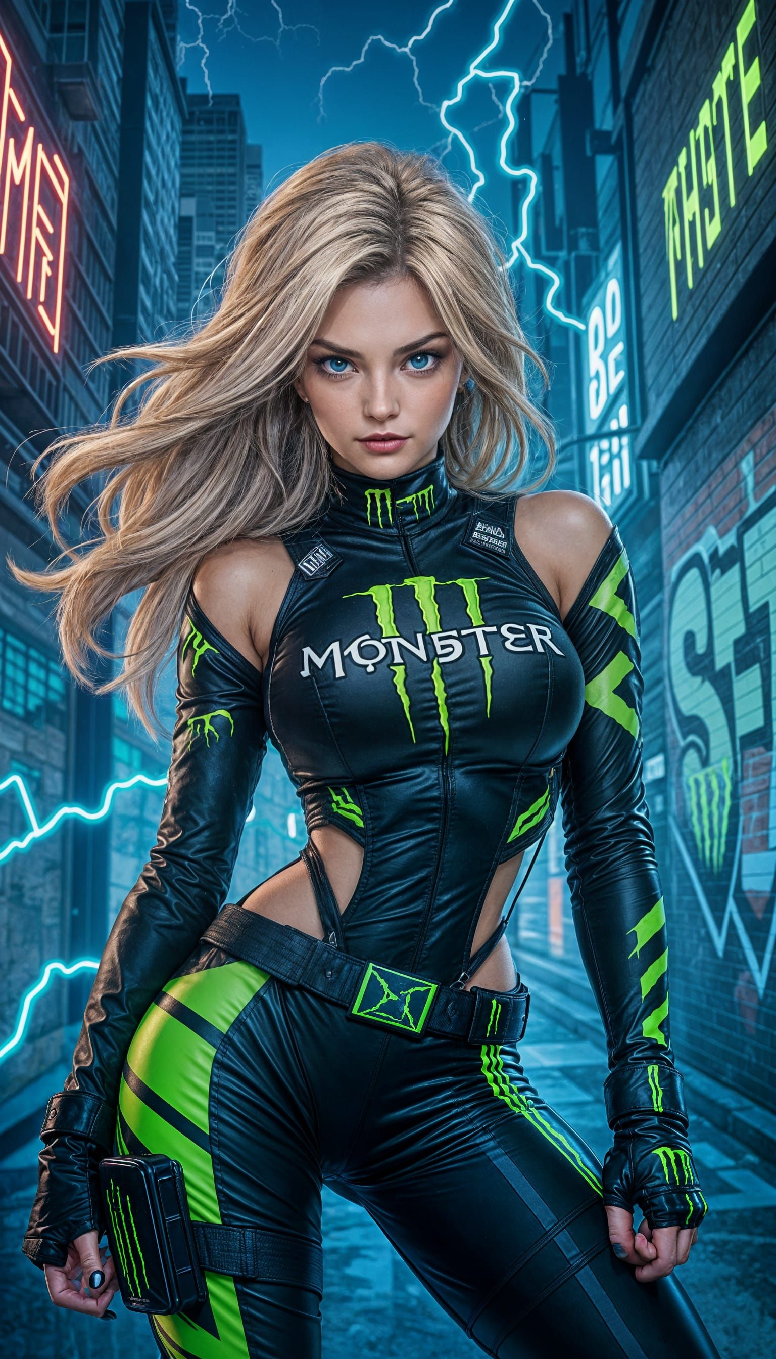 Energetic Monster Girl with Blonde Hair and Blue Eyes