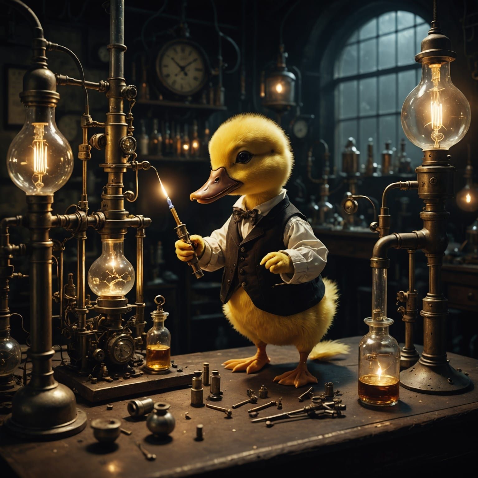 Surreal Duckling Invents Glowing Contraption in Victorian La...