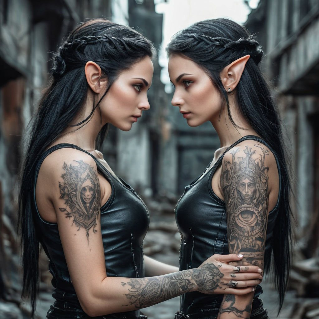 Two Curvy Elves Gazing in Hyperrealistic Style
