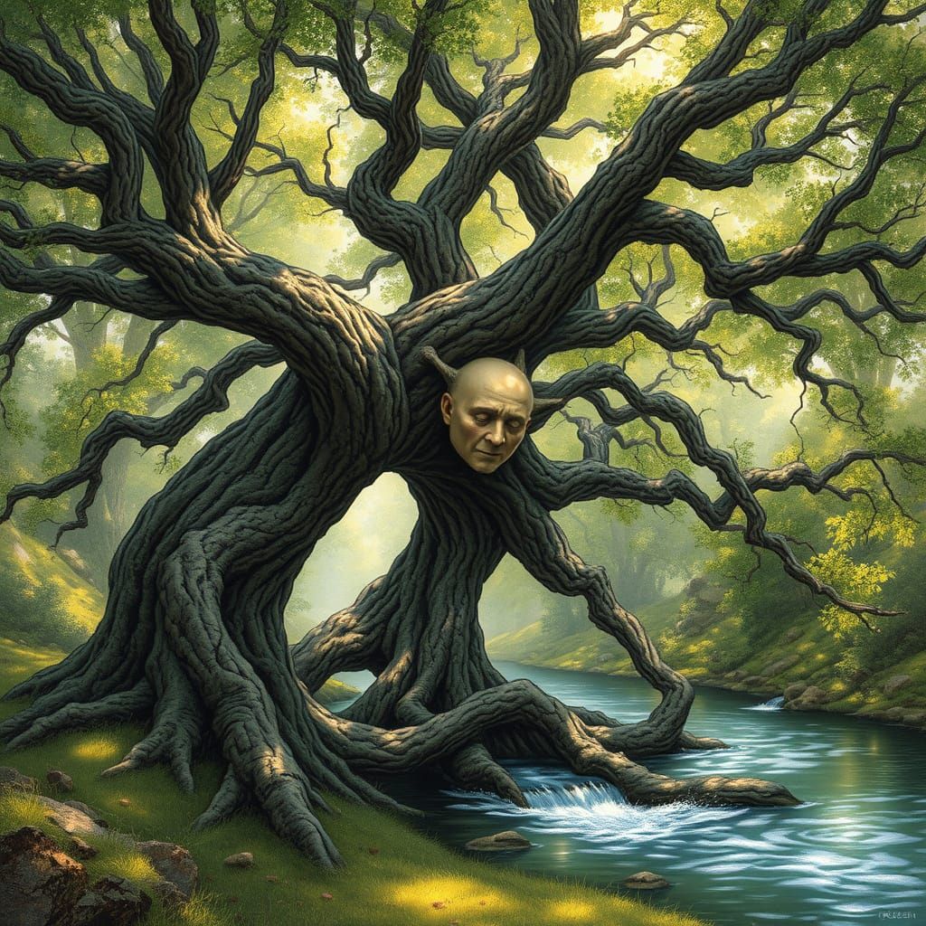 Ancient Oak Tree in Enchanted Landscape